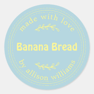 Sticker Rond Pain de banane fait maison rustique bleu jaune