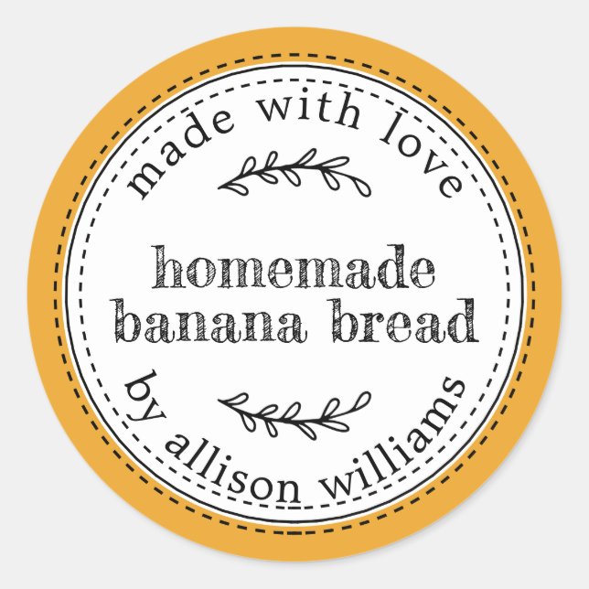 Sticker Rond Pain de banane fait maison rustique Jaune doux (Devant)