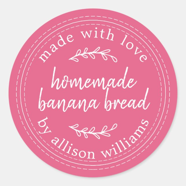 Sticker Rond Pain De Banane Fait Maison Rustique Rose Chaud (Devant)