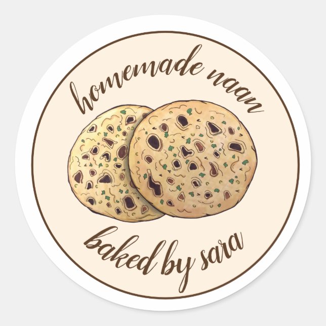 Sticker Rond Pain De Naan Indien Fait Maison, Fabriqué À Parfum (Devant)
