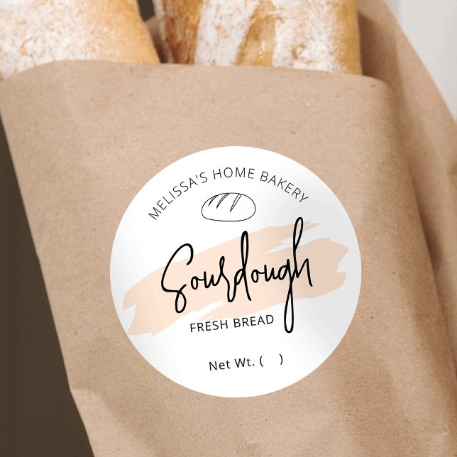 Sticker Rond Pain de sourdain Pastel Boulangerie ronde beige Ét (Modern light beige watercolor bread baker packaging labels with fully editable text & colors)