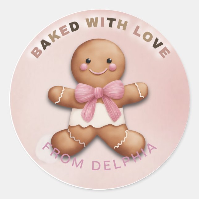 Sticker Rond Pain D'Épice Adorable Personnalisé Cuit Avec Amour (Devant)
