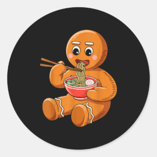 Sticker Rond Pain d'épice Manger Ramen Drôle Noël Japonais