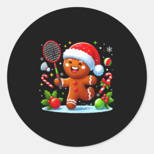 Sticker Rond Pain d'épice Noël Jouant au Badminton Drôle de jeu
