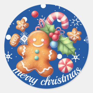 Sticker Rond Pain d'épice Noël Menthe Bleu Nom Bleu