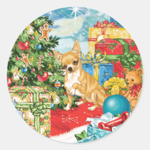 Sticker Rond Pain d'épices veut Chihuahua Art de Noël