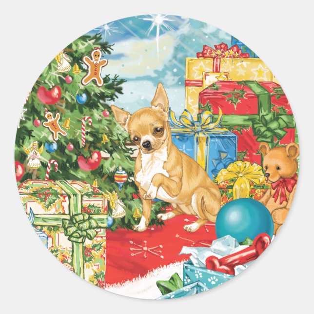 Sticker Rond Pain d'épices veut Chihuahua Art de Noël (Devant)
