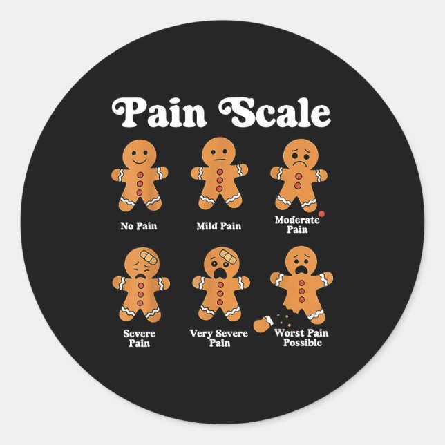 Sticker Rond Pain Scale Funny Gingerbread Christmas Nurse Pain  (Devant)