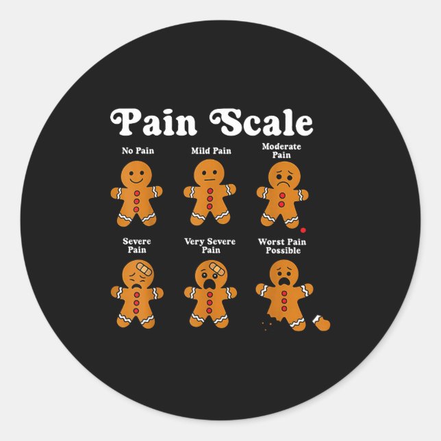 Sticker Rond Pain Scale Funny Gingerbread Man Christmas Nurse H (Devant)