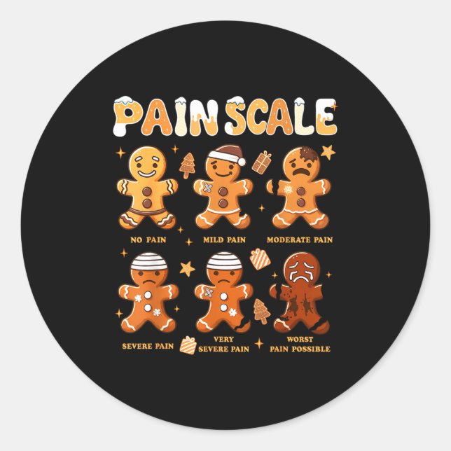 Sticker Rond Pain Scale Funny Gingerbread Man Christmas Nurse H (Devant)