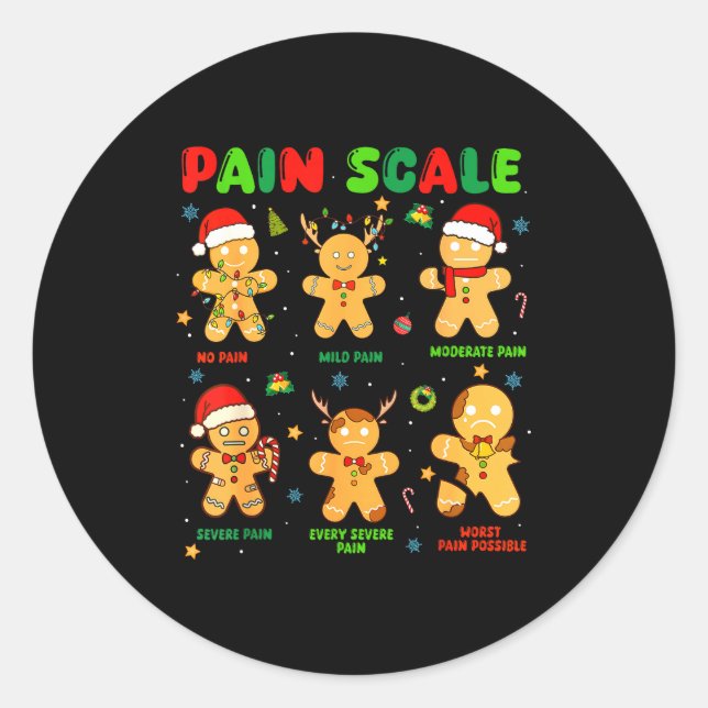 Sticker Rond Pain Scale Funny Gingerbread Man Christmas Nurse H (Devant)