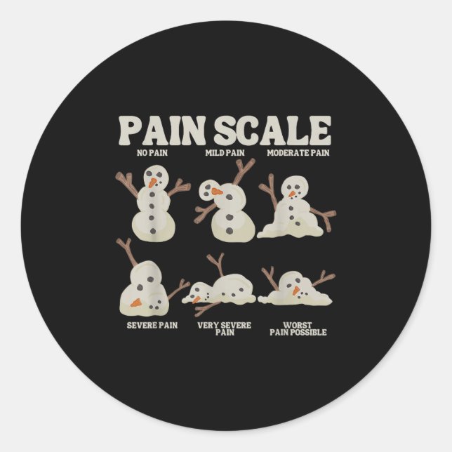 Sticker Rond Pain Scale Snowman Nurse Christmas Xmas Snow Pajam (Devant)