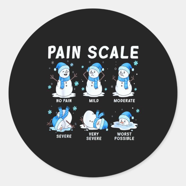 Sticker Rond Pain Scale Snowman Nurse Christmas Xmas Snow Pajam (Devant)
