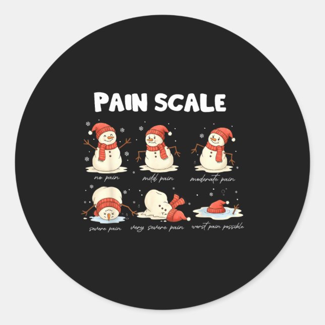 Sticker Rond Pain Scale Snowman Nurse Christmas Xmas Snow Pajam (Devant)