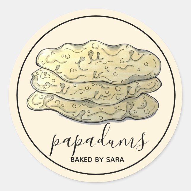 Sticker Rond Pains Croustillants Indiennes Papadum Fait Maison  (Devant)