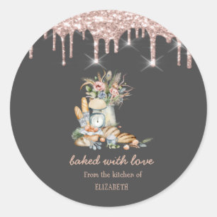 Sticker Rond Pains Rustiques Fleurs Rose Gold Drives Boulangeri