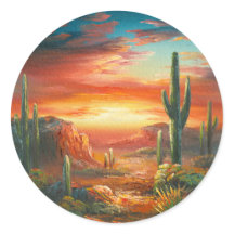 Painting Of A Colorful Desert Sunset Painting