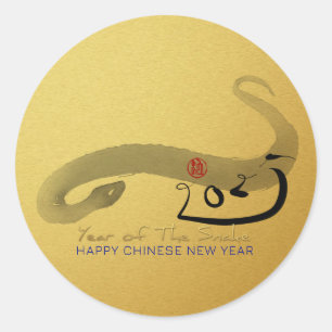 Sticker Rond Painting original serpent chinois Lunaire Nouvel A