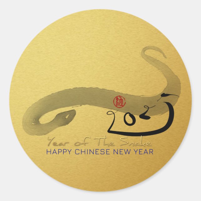 Sticker Rond Painting original serpent chinois Lunaire Nouvel A (Devant)