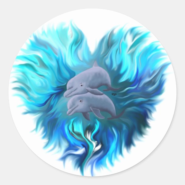 Sticker Rond Paire de dauphins (Devant)