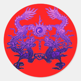 Sticker Rond Paire de dragons violets sur les cadeaux et les vê