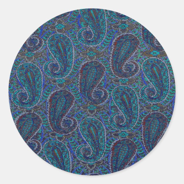 Sticker Rond Paisley Blue Indian Boho Motif (Devant)