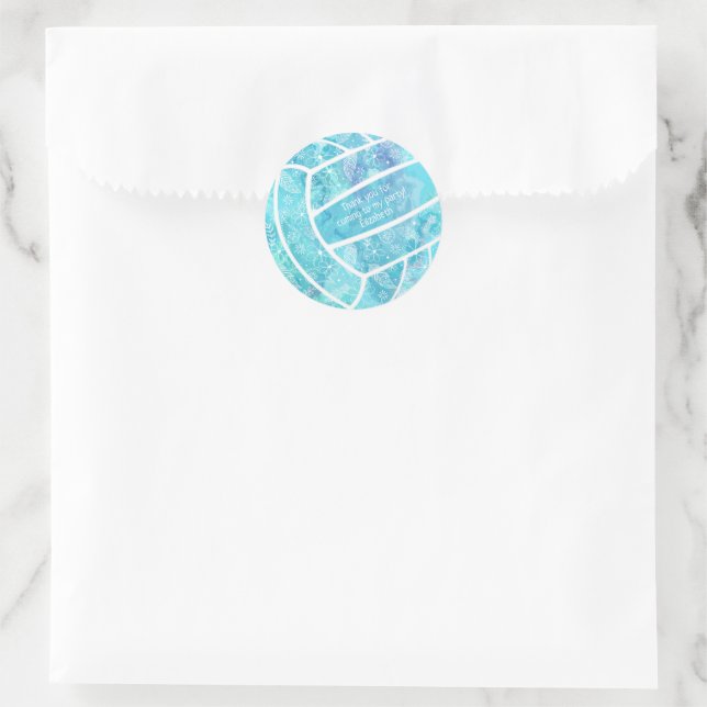 Sticker Rond Paisley floral doodé volleyball turquoise (Sac)