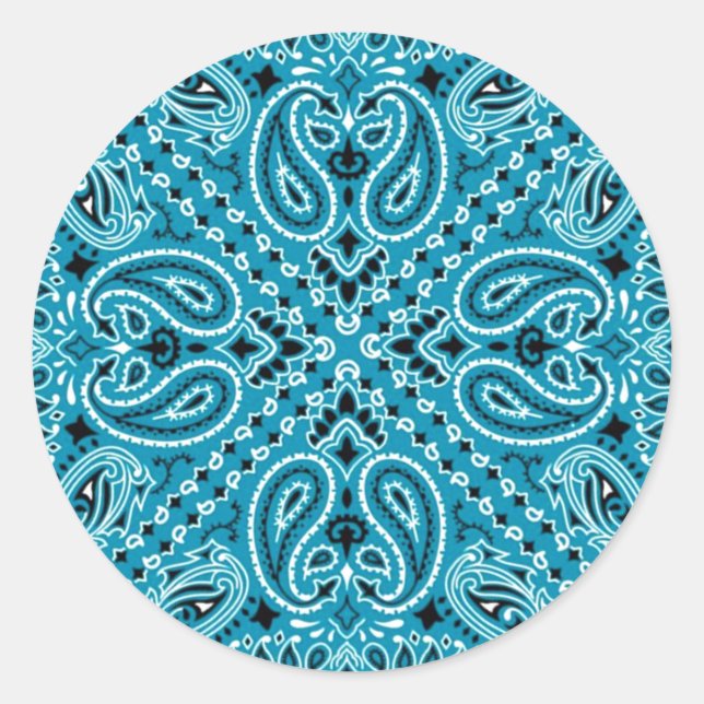 Sticker Rond Paisley Turquoise foncé Ouest Bandana Écharpe Impr (Devant)