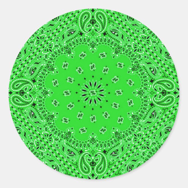 Sticker Rond Paisley vert printemps Ouest Bandana Écharpe Impri (Devant)