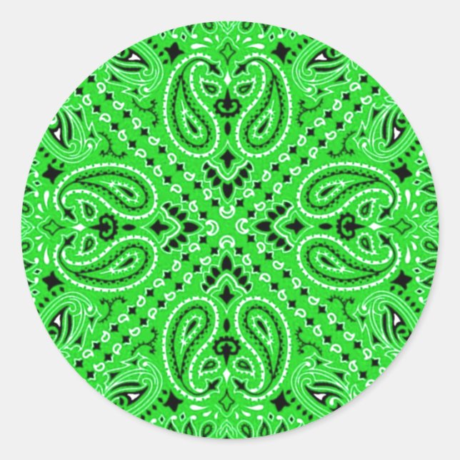 Sticker Rond Paisley vert printemps Ouest Bandana Écharpe Impri (Devant)
