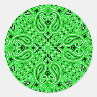 Sticker Rond Paisley vert printemps Ouest Bandana Écharpe Impri