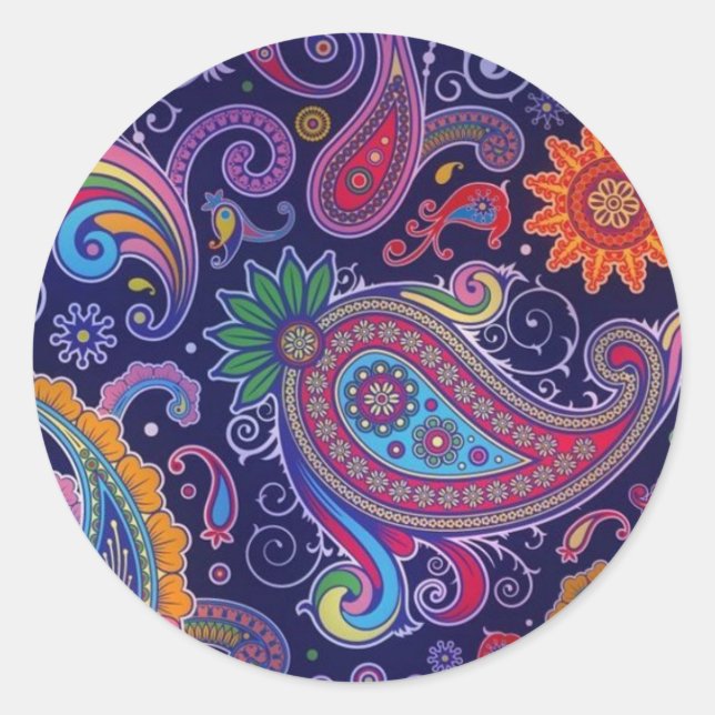 Sticker Rond Paisley violet rose (Devant)