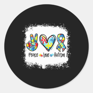 Sticker Rond Paix Aime L'Autisme En Avril Nous Portons Le Bleu 