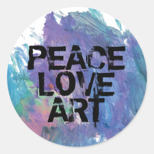 Sticker Rond PAIX AMOUR ART type + art abstrait