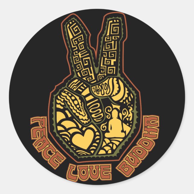 Sticker Rond Paix, Amour, Bouddha (Devant)