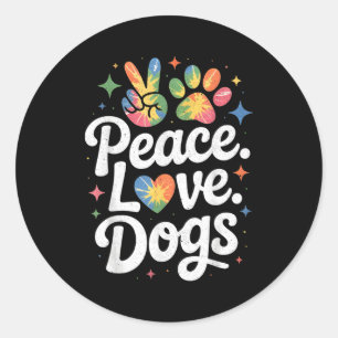Sticker Rond Paix Amour Chiens Tie Dye Amoureux des Chiens Sauv