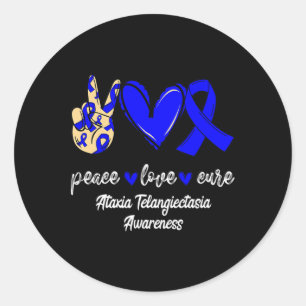 Sticker Rond Paix Amour Cure Ataxie Telangiectasie Ruban Bleu 
