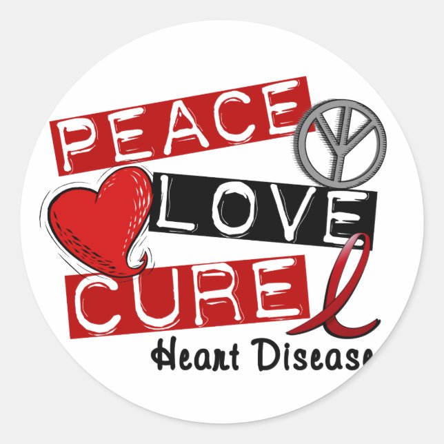STICKER ROND PAIX AMOUR CURE CARDIAQUE MALADIE (Devant)