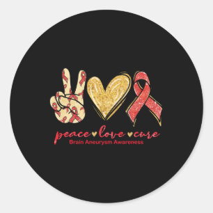Sticker Rond Paix Amour Cure Ruban Bourgogne Anévrisme Cérébral