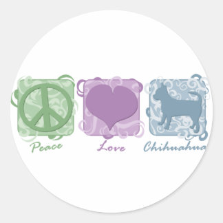 Sticker Rond Paix, amour, et chiwawas en pastel