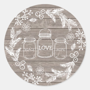 Sticker Rond Paix, amour et espoir Rustique Mason Jar Wreath