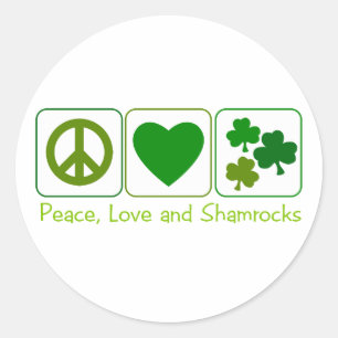 Sticker Rond Paix, Amour et Shamrocks