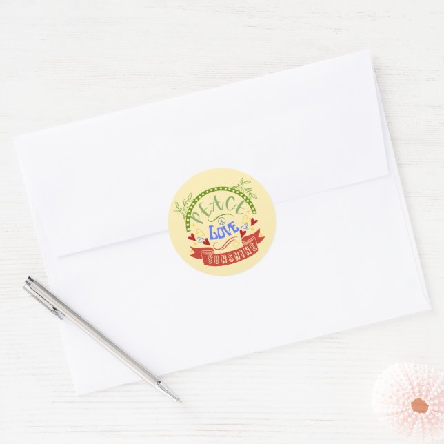 Sticker Rond Paix, Amour et Soleil  (Enveloppe)