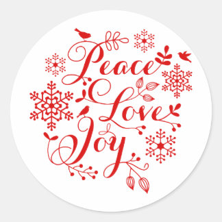 Sticker Rond Paix, Amour, Joie, Joyeux Noël