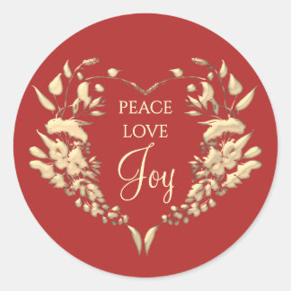 Sticker Rond Paix Amour Joie Rouge Or Noël Enveloppe Jointure