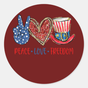 Sticker Rond Paix Amour Liberté drapeau américain USA 4 juillet