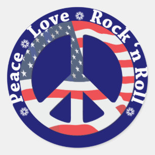 Sticker Rond Paix, Amour, Rock n Roll