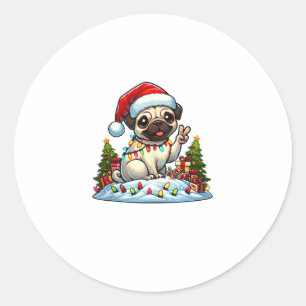 Sticker Rond Paix amusante Carlin main lumières de Noël Femmes