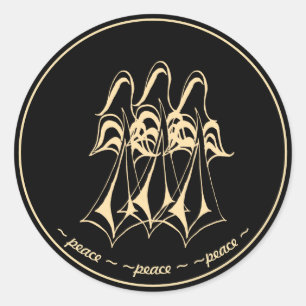Sticker Rond Paix ! Angel Or noir