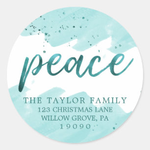 Sticker Rond Paix   Aquarelle Turquoise Adresse de retour de No